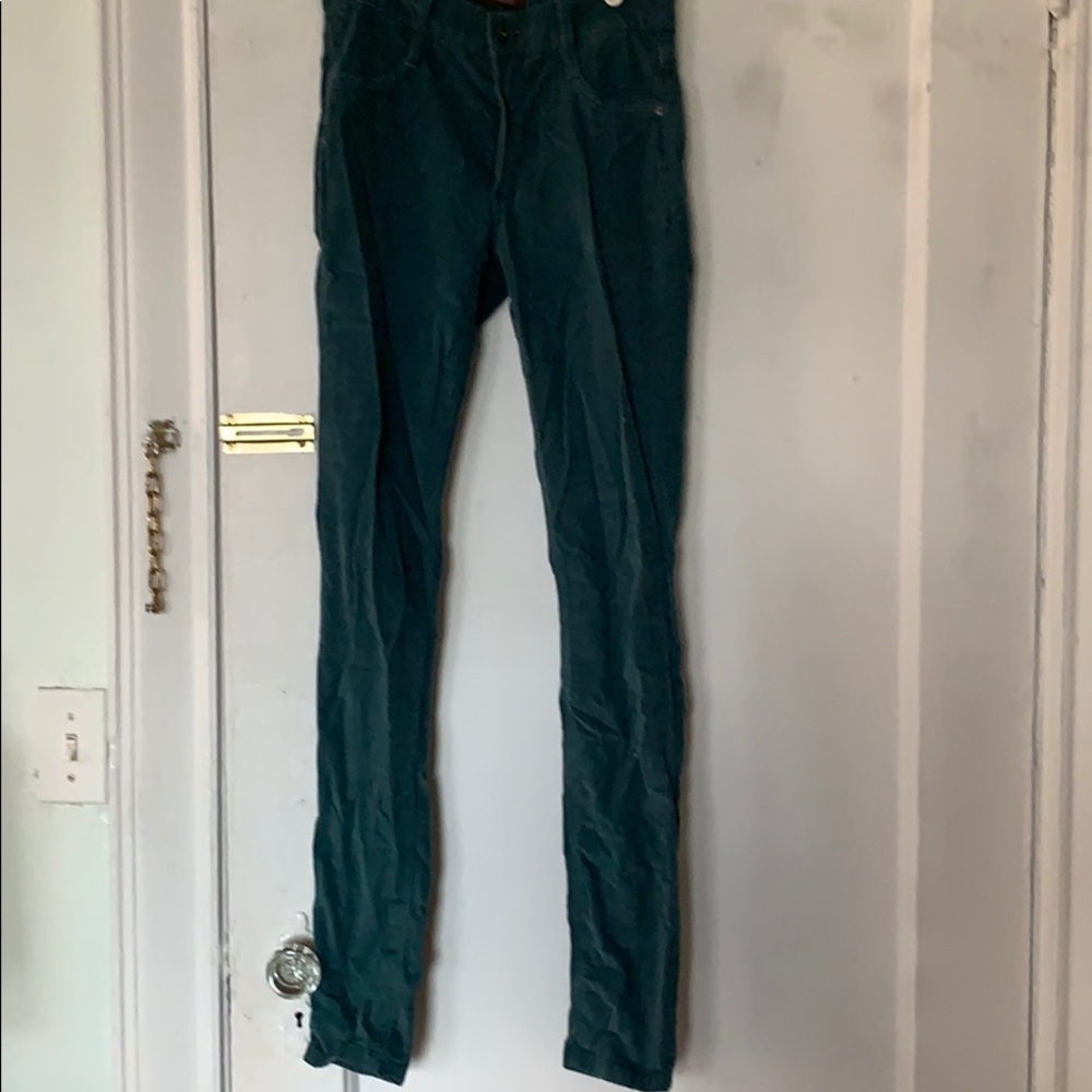 Teal skinny corduroy pants